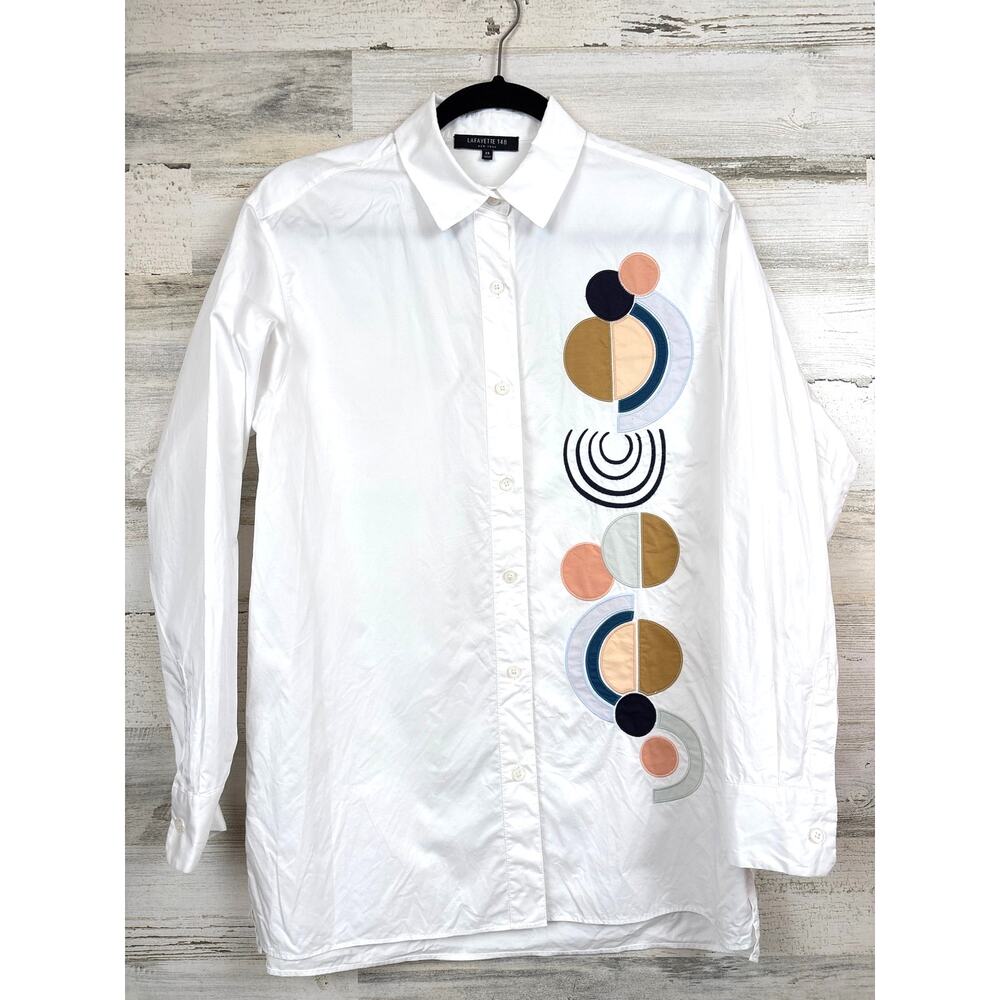 Lafayette 148 White Embroidered Cotton Button Up Blouse Womens XS Designer - Picture 2 of 7